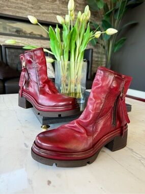 New A.S.98 Eire Ankle Zip Leather Boots Red